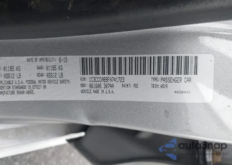 2015 Chrysler 200 Limited z USA, uszkodzony, nr VIN 1C3CCCAB9FN741723